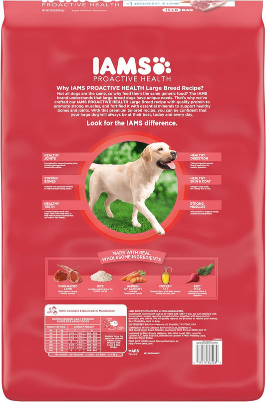 IAMS Proactive Health Large Breed Adult Dry Dog Food Lamb & Rice Recipe, 15 lb. Bag