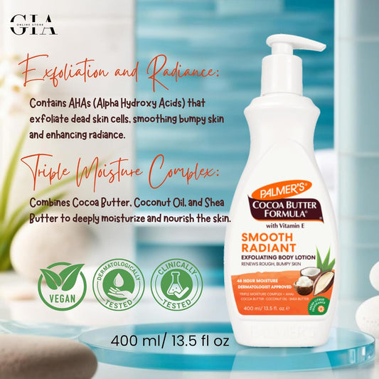 Palmer'S Cocoa Butter Lotion Duo – Fragrance-Free Softening & Smooth Radiant Exfoliating Body Lotion 400Ml – 48Hr Moisture For Sensitive, Dry & Bumpy Skin – With Vitamin E & Natural Ingredients