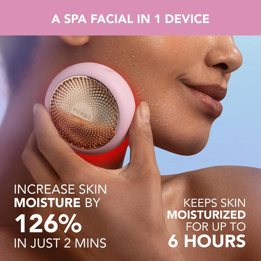 Foreo Ufo 3-5-In-1 Full Facial Led Mask Treatment - Deep Moisturiser - Anti Aging Face Mask Beauty - Thermotherapy - Cryotherapy - Face Massager - Pearl Pink