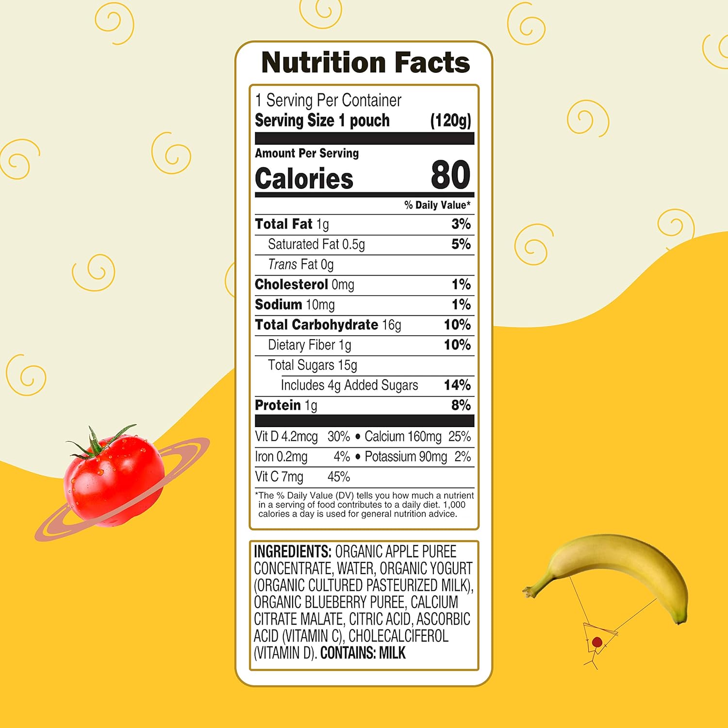 Earth's Best Organic Kids Snacks, Sesame Street Toddler Snacks, Organic Fruit Yogurt Smoothie for Toddlers 2 Years and Older, Apple Blueberry, 4.2 oz Resealable Pouch (Pack of 12) : Baby