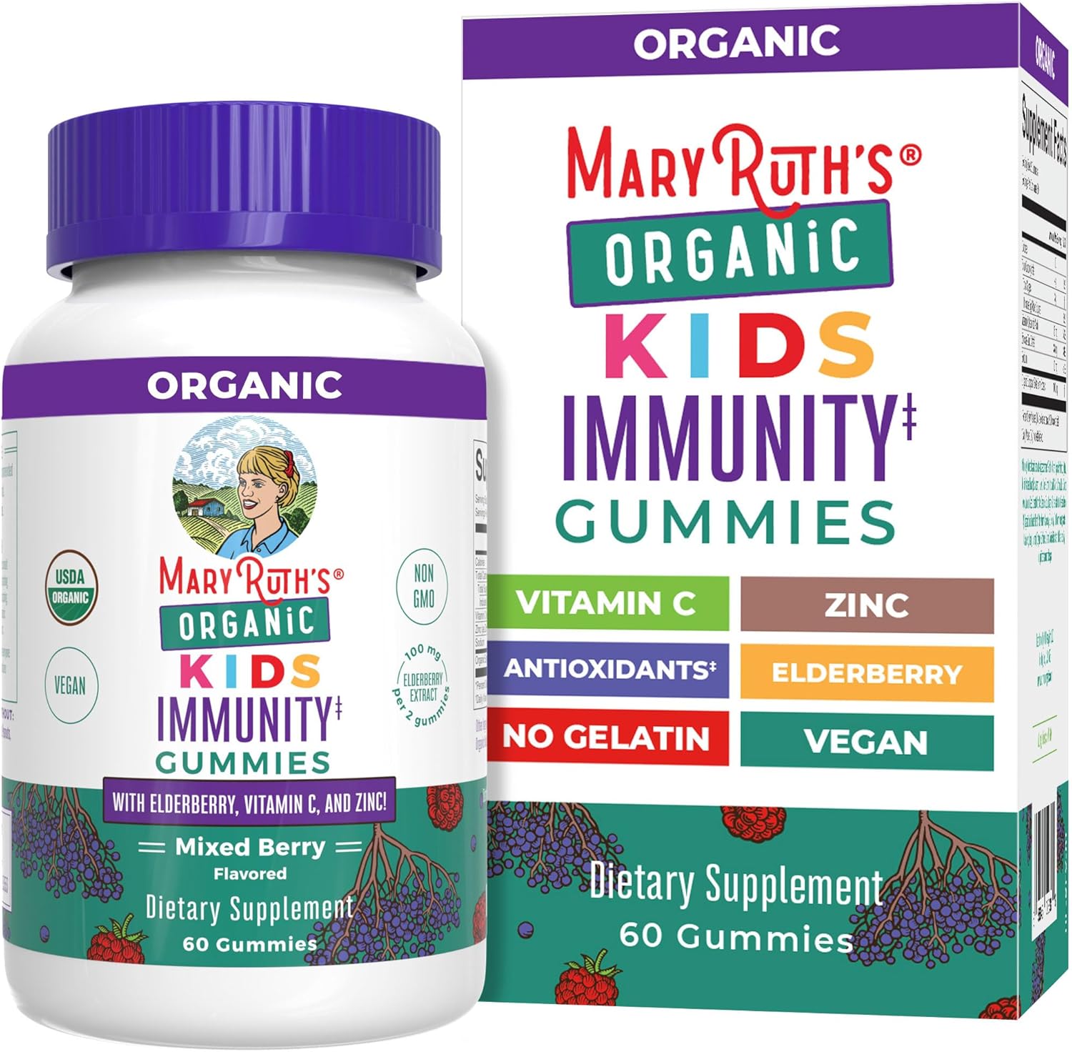 Maryruth Organics Kids Immune Support Gummies | Usda Organic | Vitamin C, Zinc, And Elderberry Gummies For Kids| Immune Support For Kids Ages 4+ | Vegan | Non-Gmo | Gluten Free | 60 Count