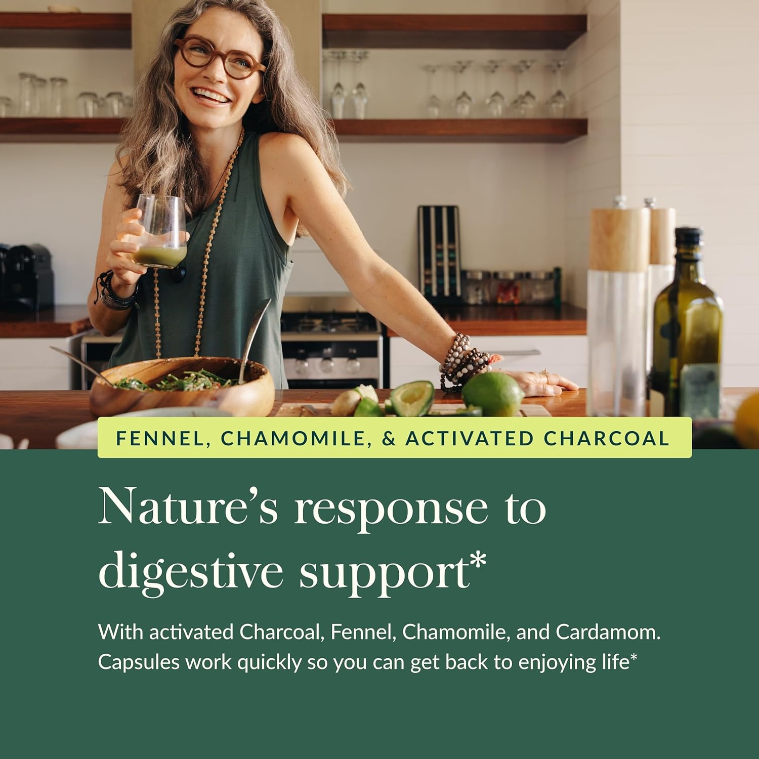 Gaia Herbs Gas & Bloating - Provides Relief From Occasional Gas And Bloating - With Activated Charcoal, Fennel, Chamomile, Cumin, And Peppermint Leaf Essential Oil - 50 Vegan Capsules (25-Day Supply) : Health & Household