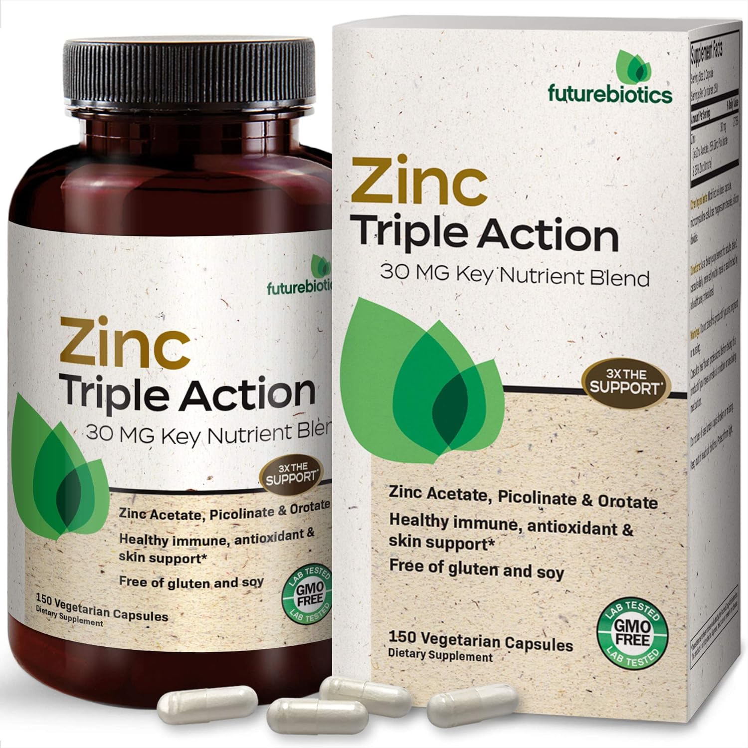 Futurebiotics Zinc Triple Action 30mg Key Nutrient Blend Immune Suppor