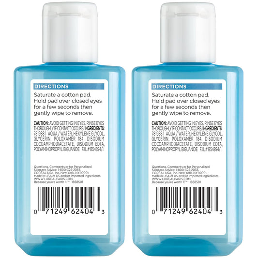 L'Oreal Paris Clean Artiste Oil Free Eye Makeup Remover, 2 Count