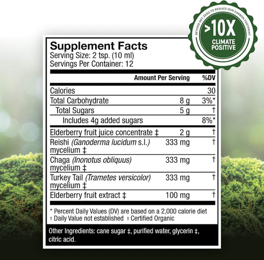 Host Defense, Elderberry Plus Syrup, Superfood Immune Support, Mushroom Supplement, 4  