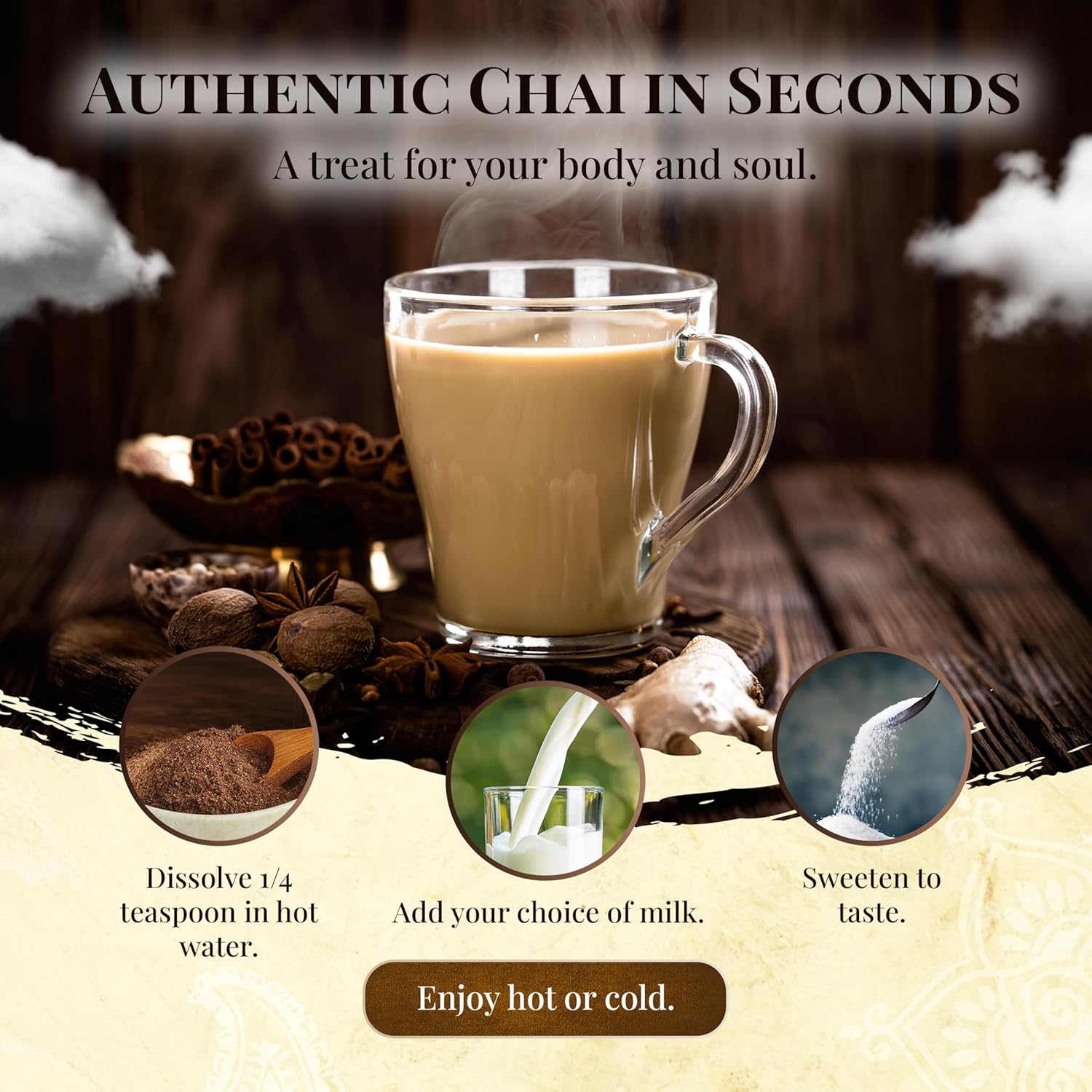 Blue Lotus Chai - Rooibos Flavor Masala Chai - Makes 65 Cups - 2 Ounce Masala Spiced Chai Powder With Organic Spices - Instant Indian Tea No Steeping - No Gluten