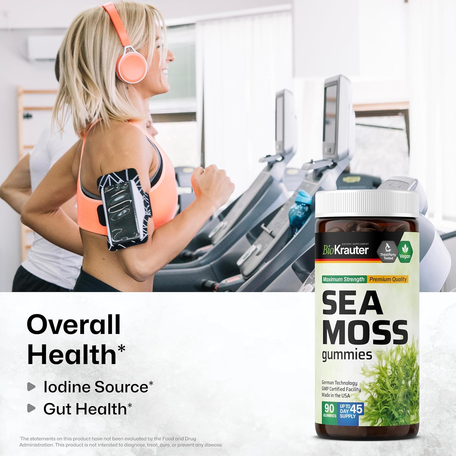 Bio Krauter Irish Sea Moss Gummies For Women And Men - 2840 Mg Strength - 90 Vegan Chews - Bladderwrack & Burdock Root Supplement - Chondrus Crispus Formula - Seamoss Gummies : Health & Household
