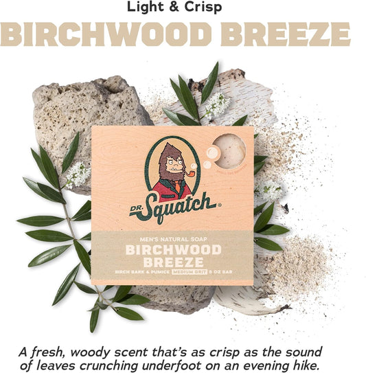 Dr. Squatch All Natural Soap Bar For Men, 5 Bar Variety Pack - Bay Rum, Birchwood Breeze, Gold Moss, Pine Tar, Wood Barrel Bourbon