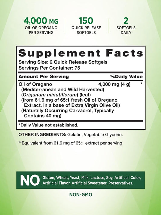 Nature'S Truth Oil Of Oregano Softgels | 4000 Mg | 150 Count | Non-Gmo & Gluten Free Herbal Supplement