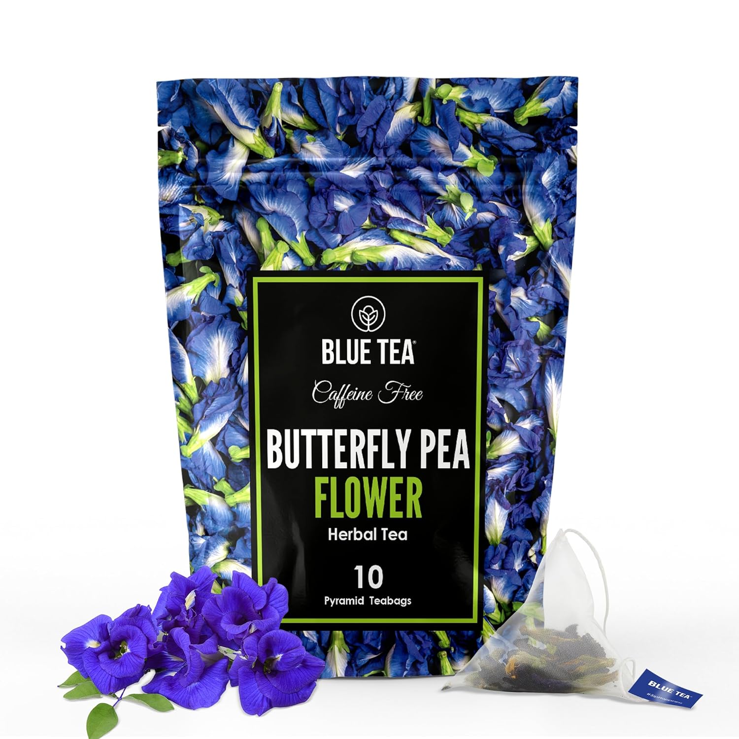 Blue Tea - Butterfly Pea Flower Tea - 10 Count - Plant Based Tea Bag | Super Anti-Oxidant | Flower Based - Herbal Tea - Caffeine Free - Vegan - Non-Bitter - Non-Gmo | Premium Zipper