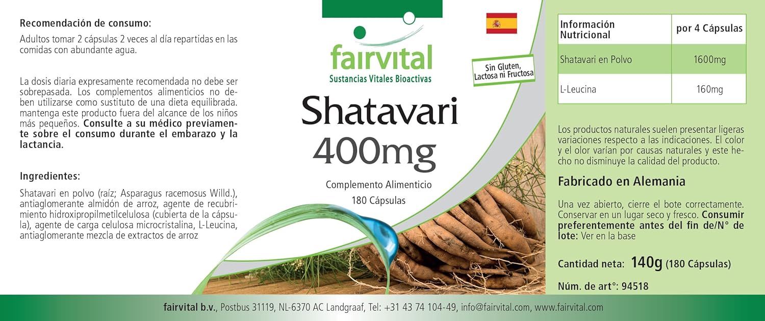 Fairvital | Shatavari 400mg - VEGAN - HIGH DOSAGE - 180 capsules - Asparagus racemosus - Indian asparagus : Amazon.co.uk: Health & Personal Care