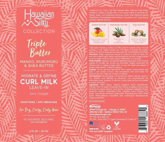 Hawaiian Silky Mango and Murumuru Butter Leave-In Curl Milk, 8 fl oz with Shea Butter for Moisture & Anti-Breakage | No Sulfate, Silicones or Parabens | Hawaiian Silky Triple Butter Collection