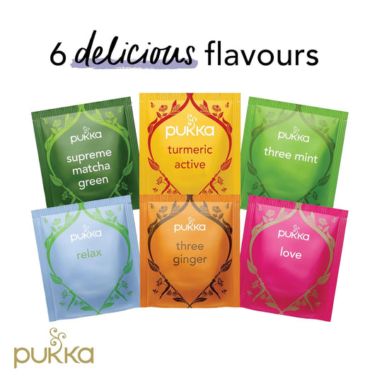 Pukka Tea Organic, Herbal Tea Sampler For Everyday Wellness, Best For Birthdays, Anniversaries & Holidays, 90 Tea Bags, 6 Flavors