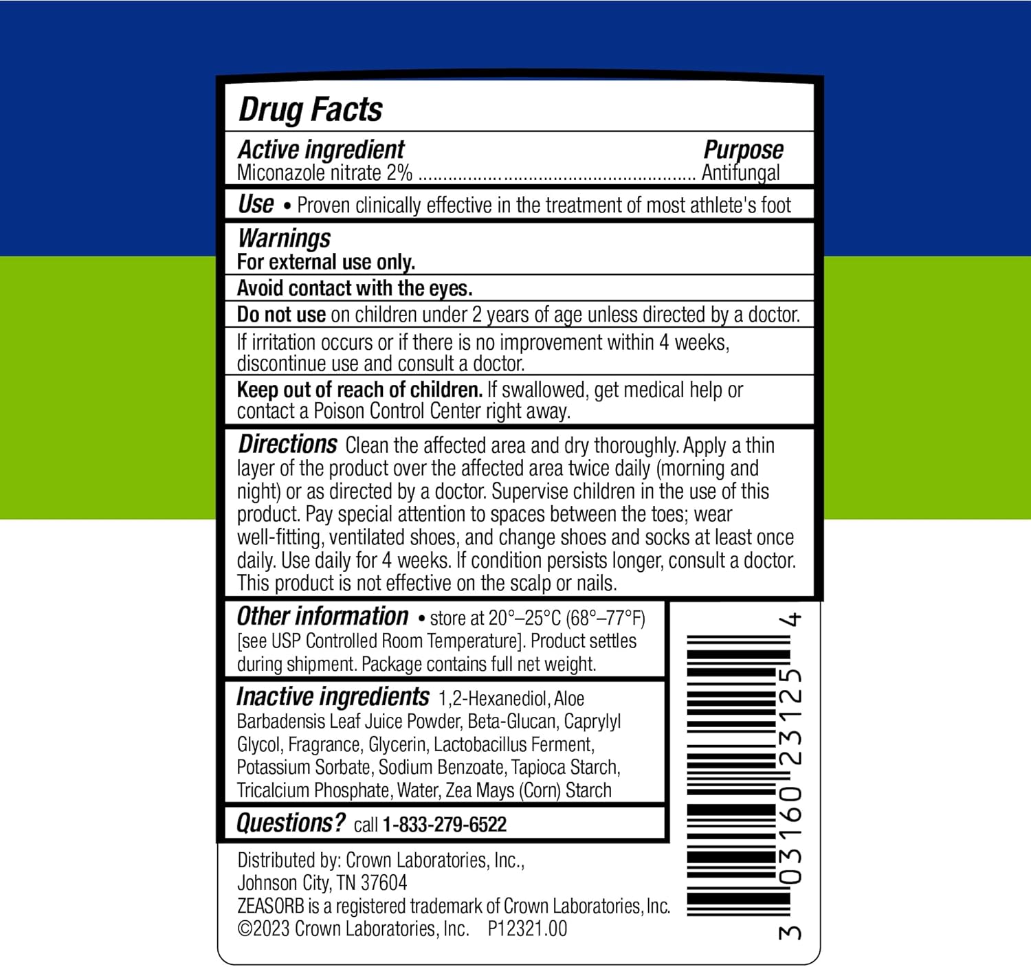 Zeasorb Athlete'S Foot Powder, Super Absorbent Itch Relief, 2.5 Oz : Health & Household