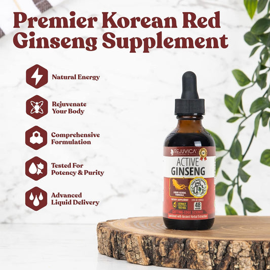 Active Ginseng Korean Red Panax Ginseng with Natural Ginsenosides - All-Natural Advanced Liquid Solution for 2X Absorption - Supports Healthy Energy, Vitality, Mood and More