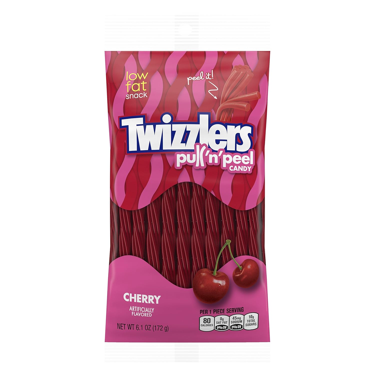 Twizzlers Pull 'N' Peel Cherry Candy Bags, 6.1 Oz (12 Count)