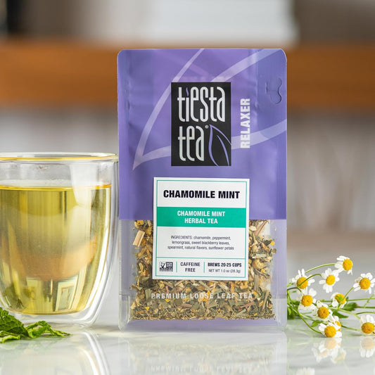 Tiesta Tea - Chamomile Mint | Chamomile Mint Herbal Tea | Premium Loose Leaf Tea Blend | Caffeine Free Herbal Tea | Make Hot Or Iced Up & 25 Cups - 1Oz Resealable Pouch