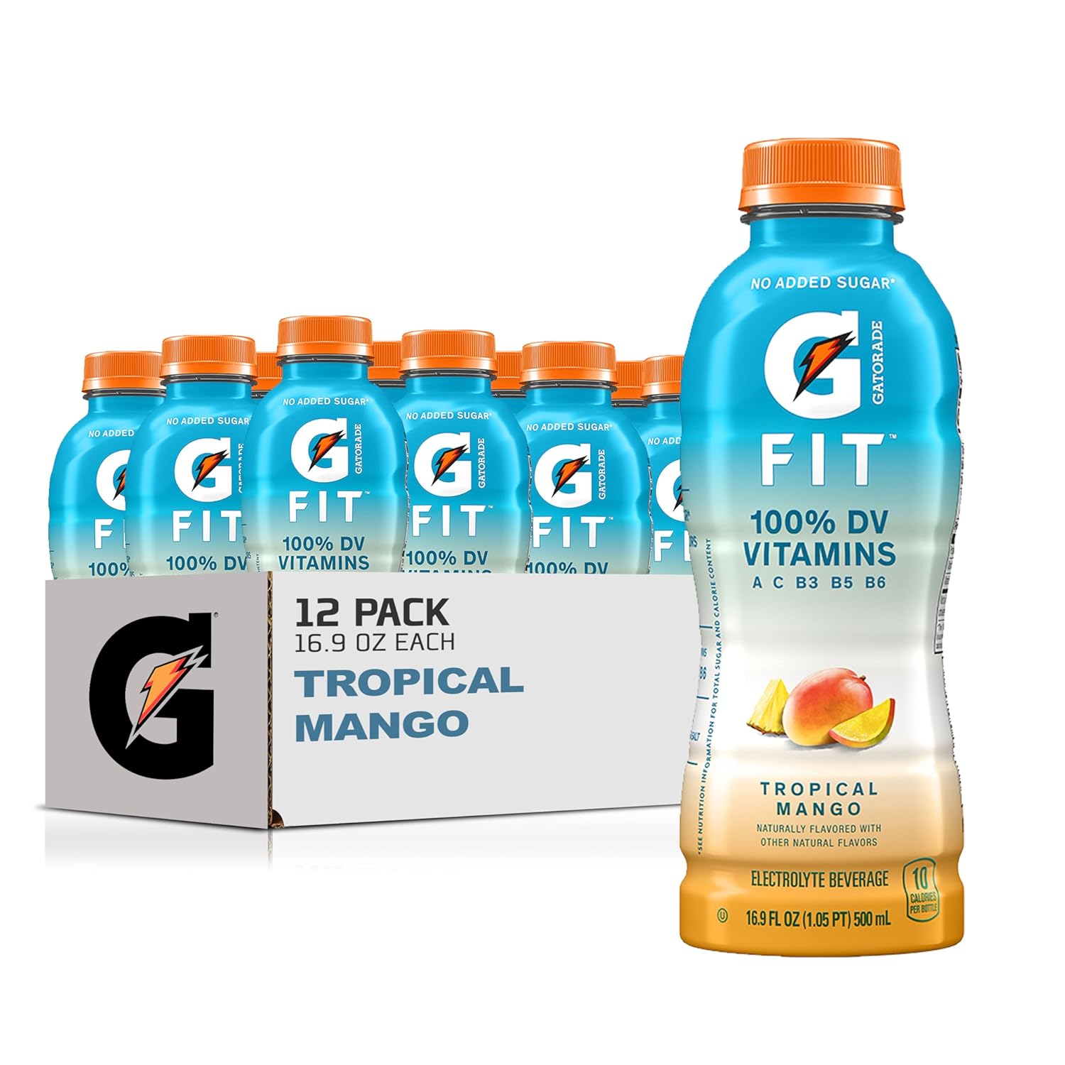 Gatorade Fit Electrolyte Beverage, Healthy Real Hydration, Tropical Mango, 16.9.Oz Bottles (12 Pack)