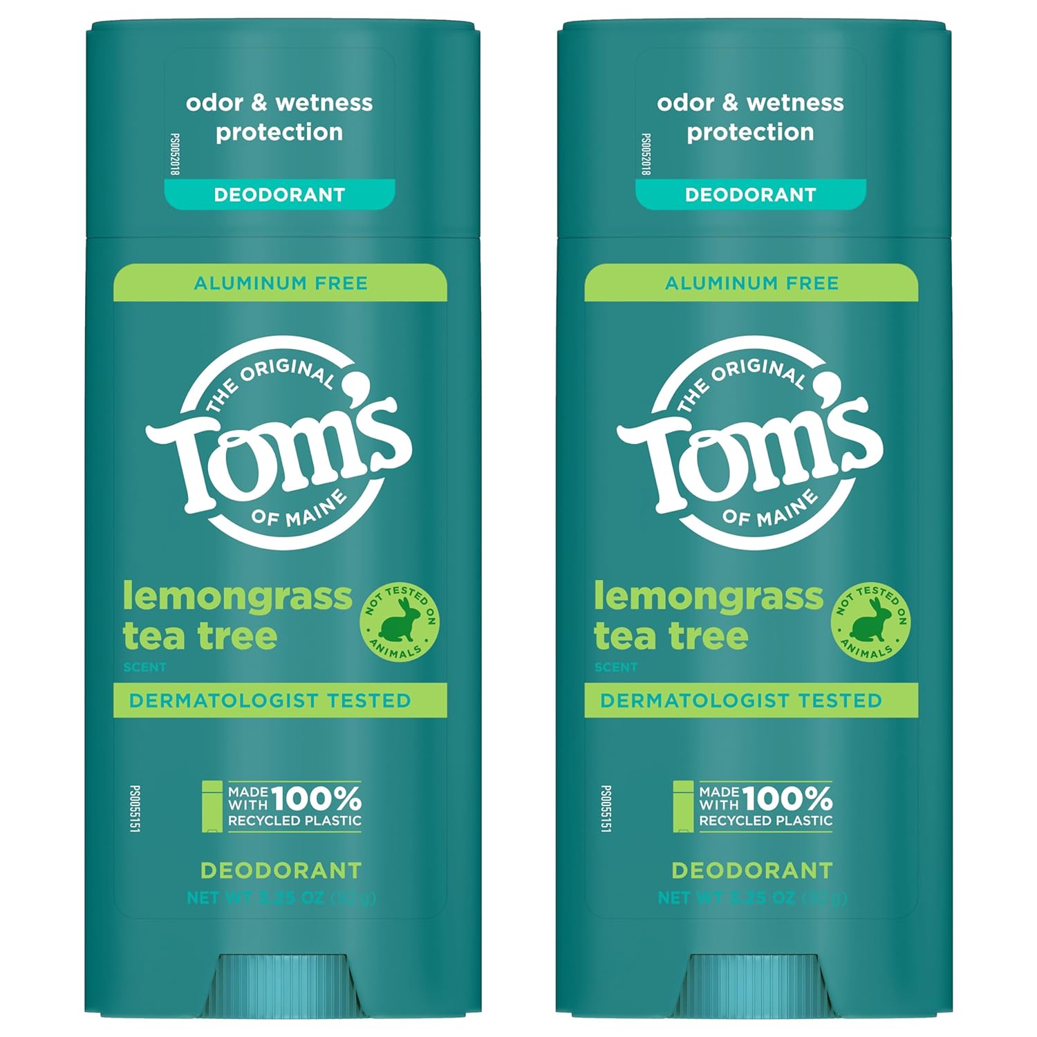 Tom’s of Maine Lemongrass Tea Tree Natural Deodorant for Men and Women, Aluminum Free, 3.25 oz, 2-Pack