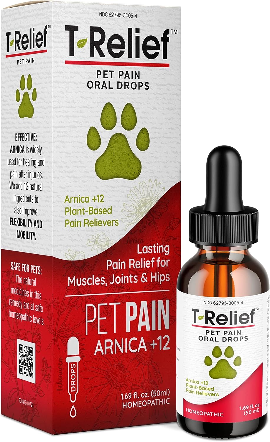 T-Relief Pet Pain Relief Drops Arnica +12 Powerful Natural Medicines Help Reduce Muscle Joint & Hip Pain Soreness Stiffness Injuries in Dogs & Cats - Fast-Acting Soother - 1.69 oz