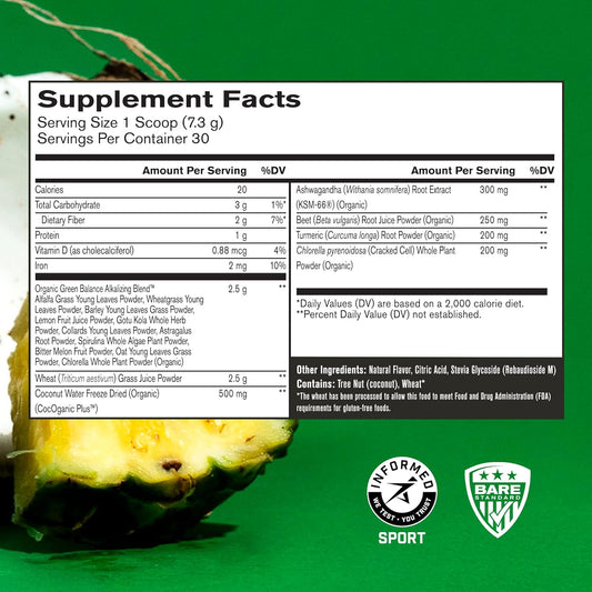 Bare Performance Nutrition, Bpn Strong Greens Superfood Powder, Improved Digestion, Increased Energy, Immune System Support, Pineapple Coconut