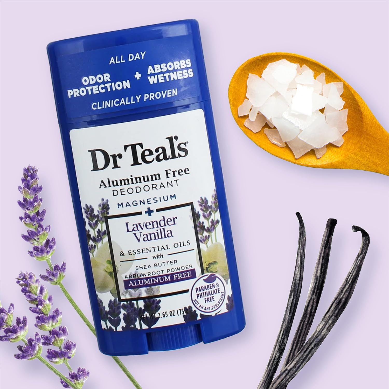 Dr Teal's Aluminum Free Deodorant, Lavender Vanilla with Essential Oils, 2.65 oz (Pack of 3) : Beauty & Personal Care