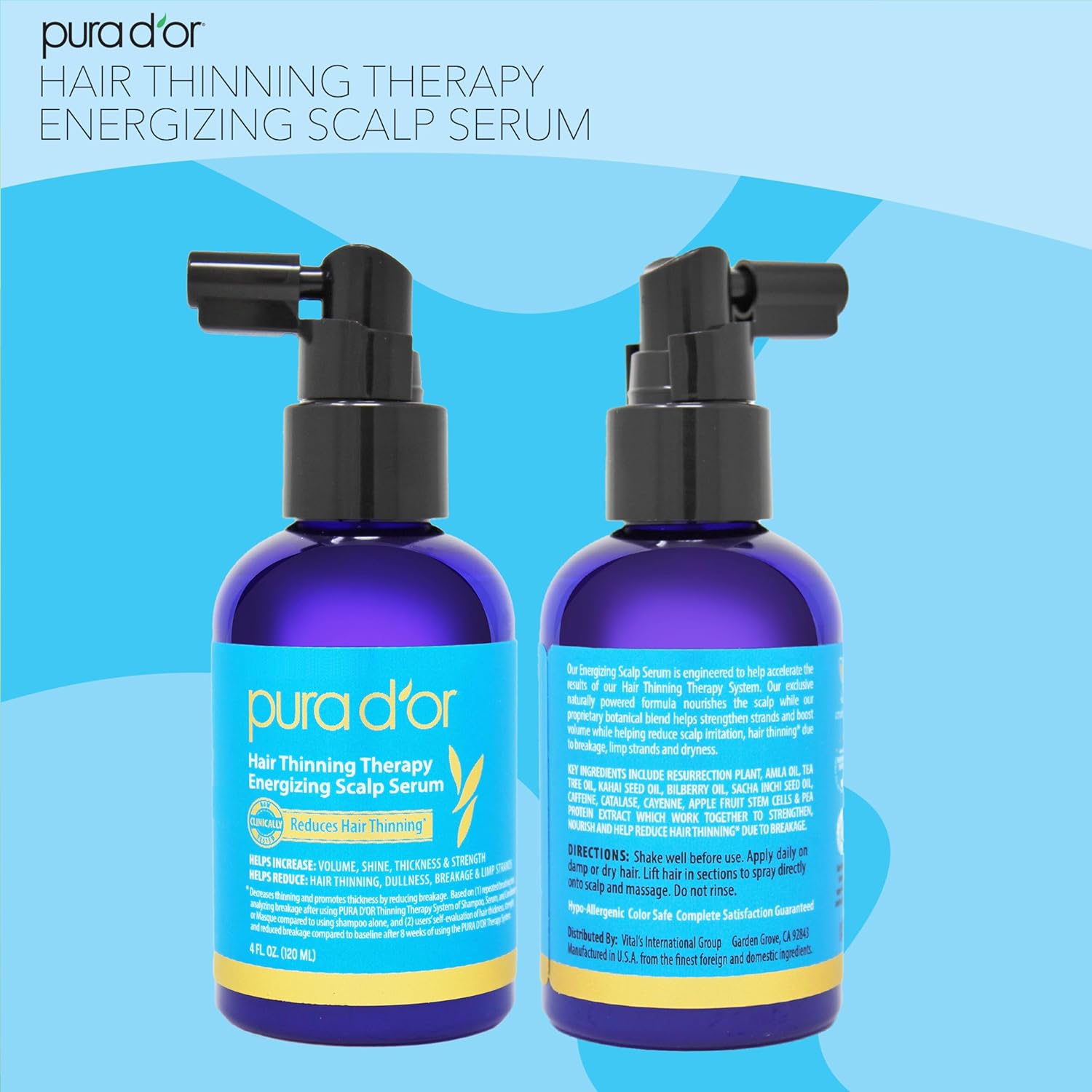 PURA D'OR Scalp Therapy Energizing Scalp Serum Revitalizer (4oz) with Argan Oil, Biotin, Caffeine, Stem Cell, Catalase & DHT Blockers, All Hair Types, Men & Women (Packaging may vary) : Everything Else