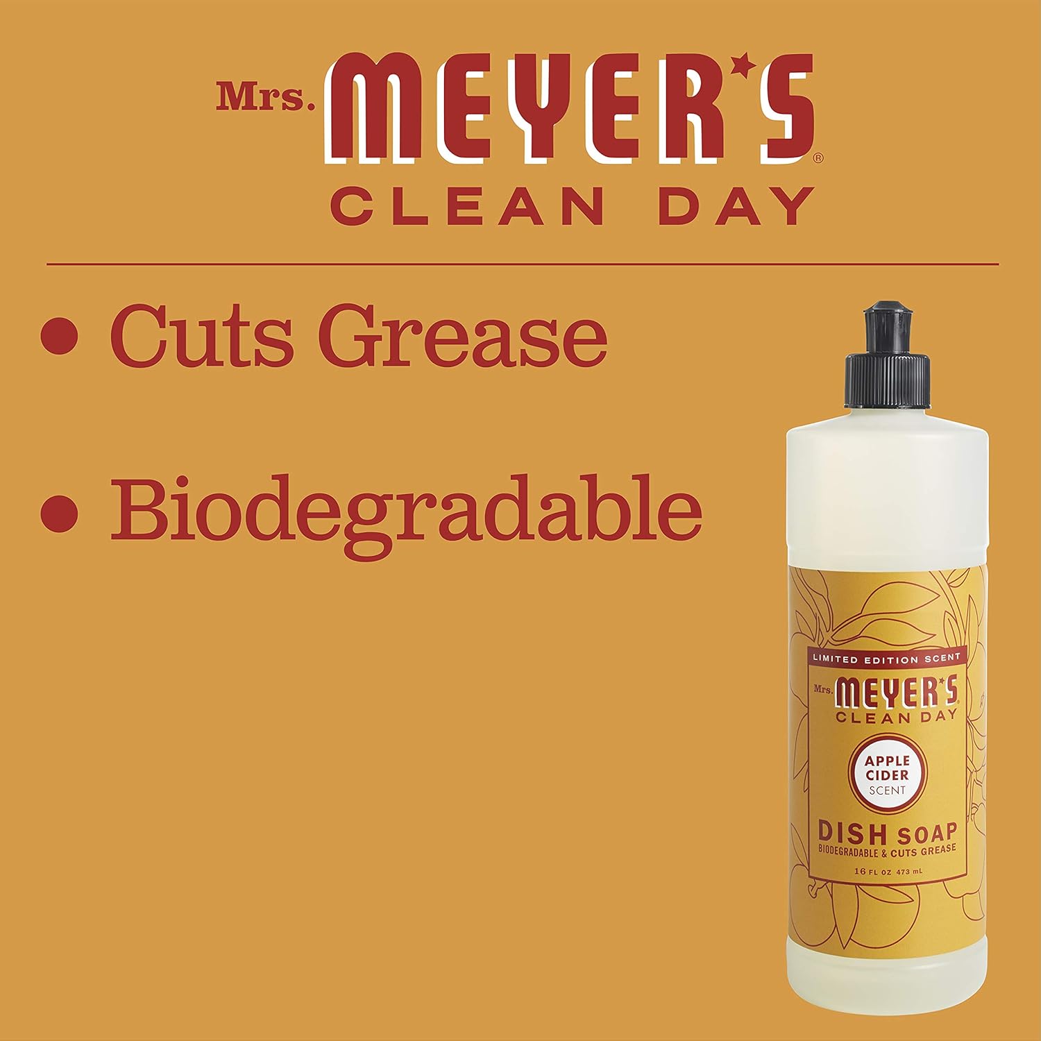 Mrs. Meyer'S Clean Day Liquid Dish Soap, Biodegradable Formula, Limited Edition Apple Cider, 16 Fl. Oz