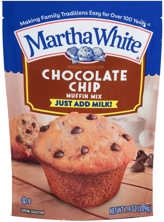 Martha White Chocolate Chip Muffin Mix, 7.4 oz (Pack of 3) with By The Cup Swivel Spoons