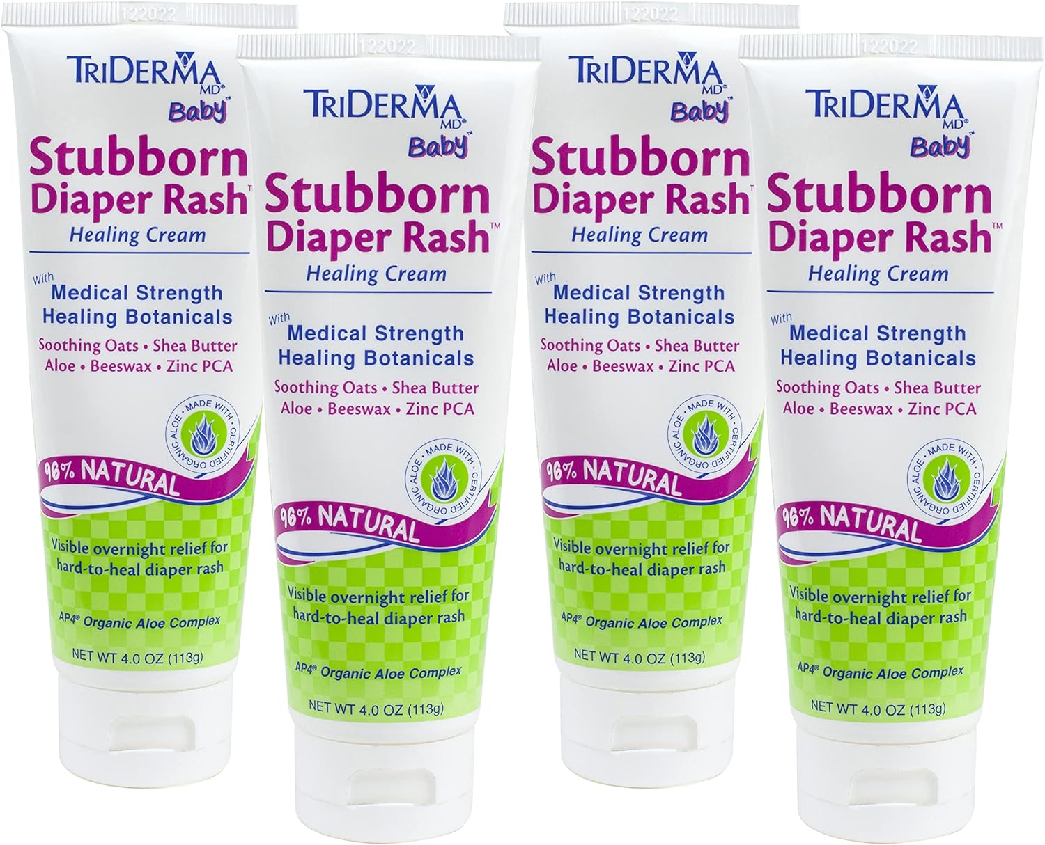 TriDerma MD Baby Stubborn Diaper Rash Healing Cream, Healing for Hard-to-Heal Diaper Rash, Treat and Prevent Diaper Rash and Seal Out Wetness, Non-Greasy Diaper Rash Ointment, 4.0 oz each, 4 Pack