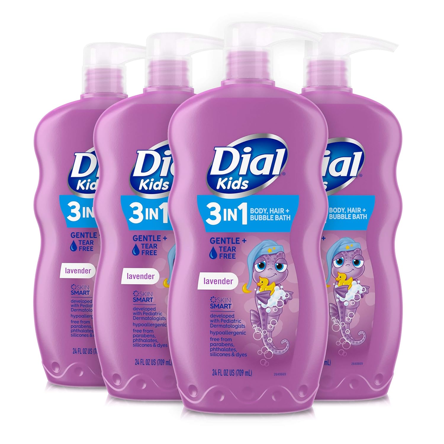 Dial Kids 3-In-1 Body+Hair+Bubble Bath, Lavender Scent, 24 Fl Oz (Pack Of 4)