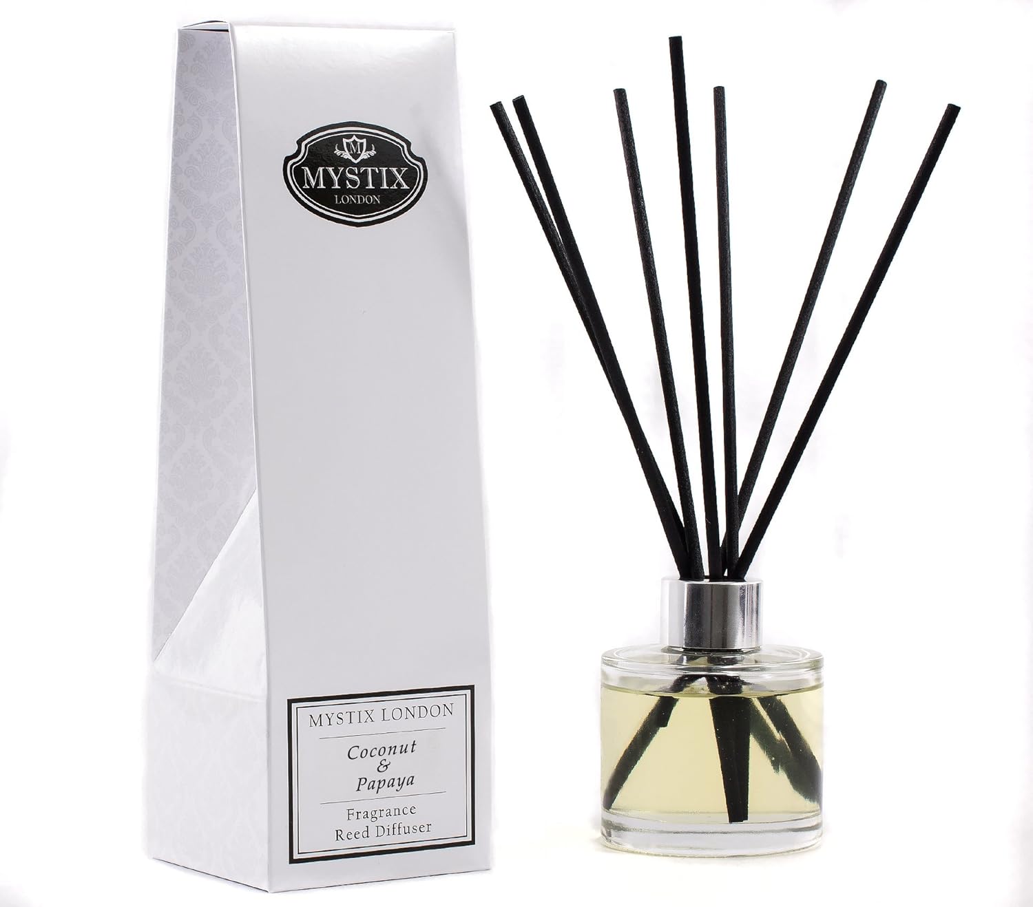 Mystix London | Coconut & Papaya Fragrance Oil Reed Diffuser | 200Ml | Best Aroma For Home, Kitchen, Living Room And Bathroom | Perfect As A Gift | Refillable