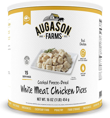 Augason Farms Freeze-Dried White Meat Chicken 100% Real Precooked Chicken Long-Term Food Storage Large Can, 16 oz