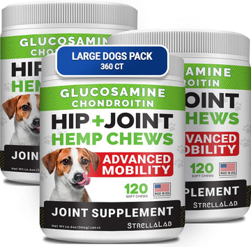 Large Breed Glucosamine Hemp Dog Joint Supplement - Hemp Chews for Dogs Hip Joint Pain Relief - Omega 3, Chondroitin, MSM - Advanced Mobility Hemp Oil Treats for Large Dogs - Made in USA - 360 Ct