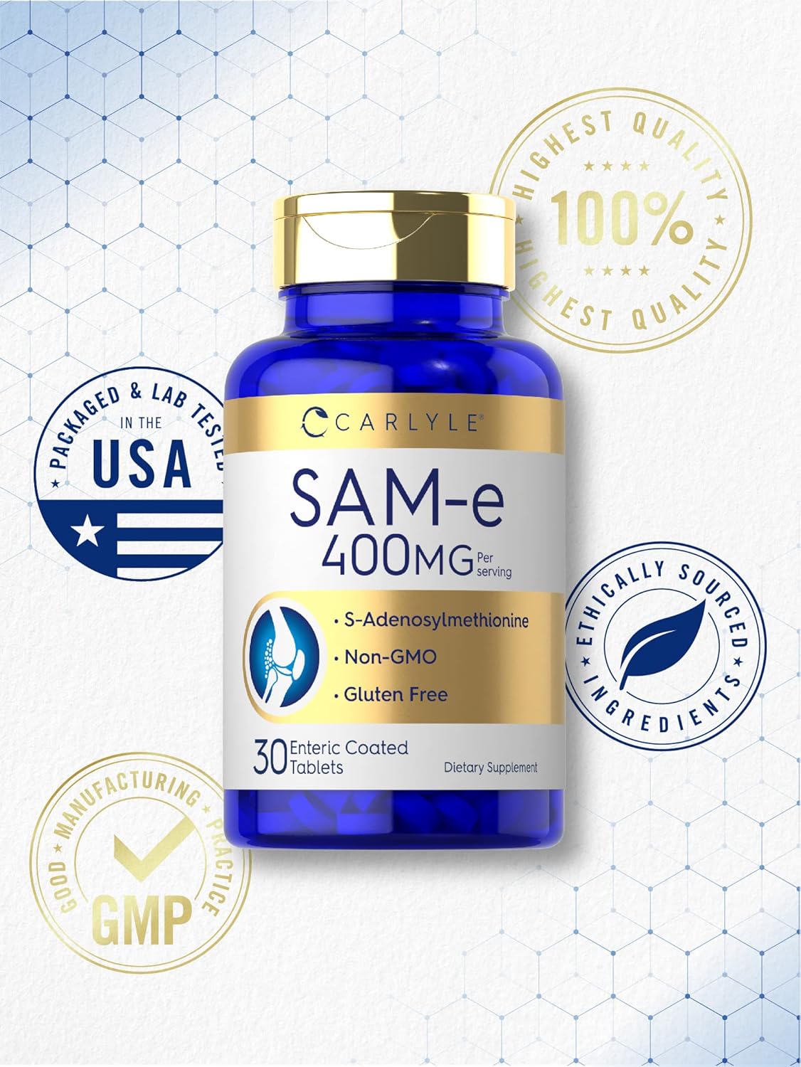 Carlyle SAM-e 400mg | 30 Tablets | S-Adenosylmethionine Pills | Vegetarian, Non-GMO, Gluten Free Supplement : Health & Household