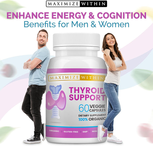 Thyroid Support Supplement For Women & Men - Focus, Mental Clarity & Energy With Ashwagandha Iodine Zinc Kelp Vitamin B12 L Tyrosine Selenium Copper Bladderwrack- 60 Count