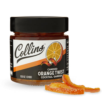 Collins Candied Fruit Orange Peel Twist in Syrup - Popular Cocktail Garnish for Skinny Margarita, Martini, Mojito, Old Fashioned Drinks, Peel for Baking, 10.9oz, Black
