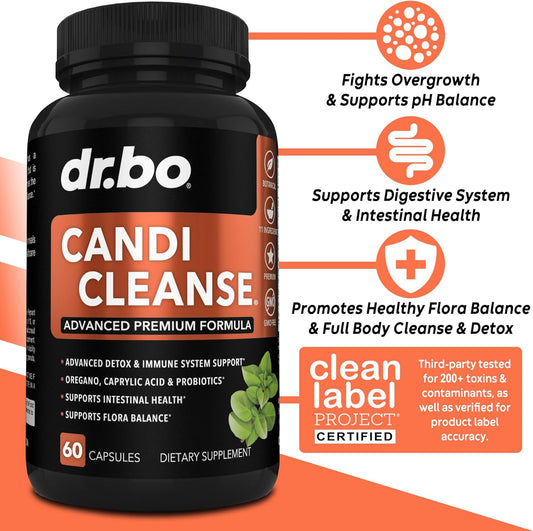 Candi Cleanse Support Supplement Pills - Anti Overgrowth Supplements For Women & Men - Extra Strength Balance Control Probiotic Complex Cleanser - Natural Oral Herbal Oregano & Caprylic Acid Capsules