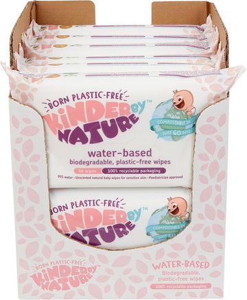 Jackson Reece, Kinder By Nature Water-Based Wipes - 12 Pack (Suitable For Sensitive & Eczema Prone Skin + 99% Water, 100% Biodegradable & Compostable, 100% Recyclable + Vegan)