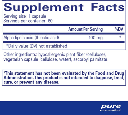 Pure Encapsulations Alpha Lipoic Acid 100 mg | ALA Supplement for Liver Support, Antioxidants, Nerve and Cardiovascular Health, Free Radicals, and Carbohydrate Support* | 60 Capsules