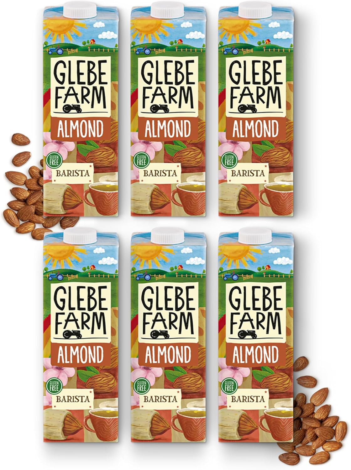 Glebe Farm Gluten Free Barista Almond Milk, Healthy Dairy Free Milk, Unsweetened Milk, Barista Grade Coffee Creamer, With No Added Sugar, Tasty Drink, 6 X 1 Litre