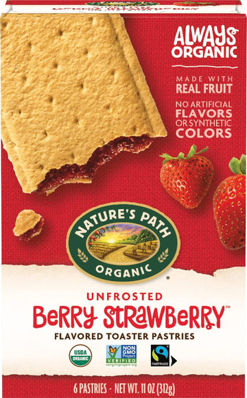 Nature's Path Organic Unfrosted Berry Strawberry Toaster Pastries, 11 Ounce (Pack of 12), Non-GMO, Made From Real Berries