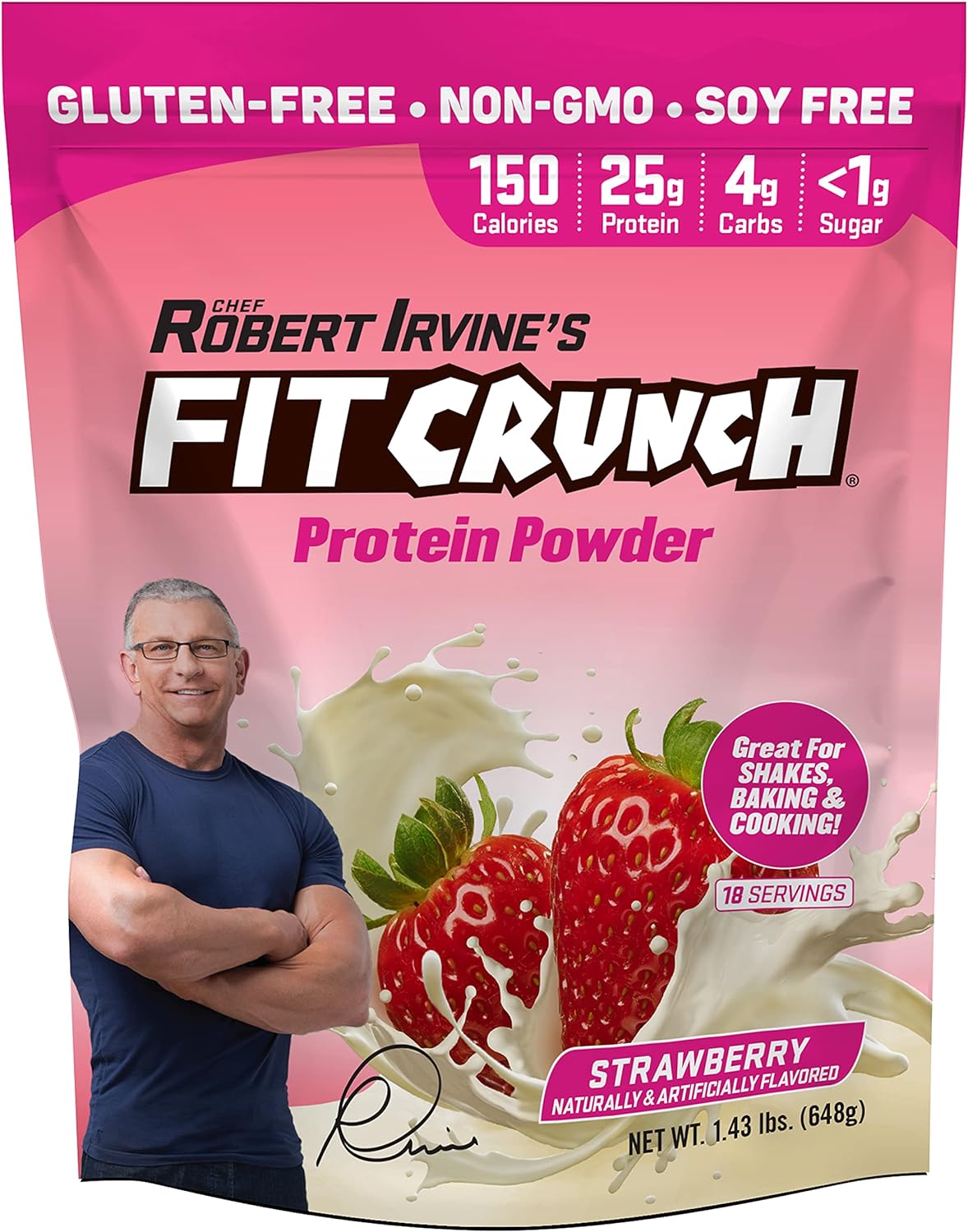 Fitcrunch Tri-Blend Whey Protein, Keto Friendly, Low Calories, High Protein, Gluten Free, Soy Free (18 Servings, Strawberry)