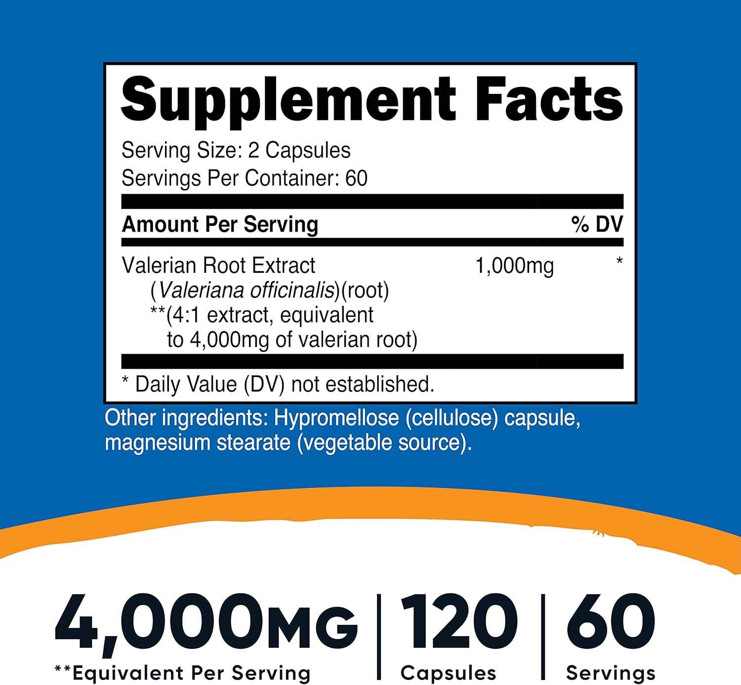 Nutricost Valerian Root Capsules (1000mg Per Serving) 120 Capsules - 4,000mg Equivalent Per Serving (4:1 Extract), Vegetarian Caps, Gluten Free, Non-GMO