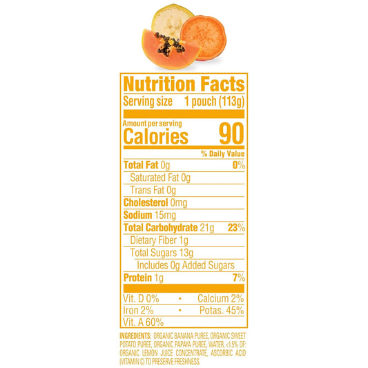 Happy Baby Organic Clearly Crafted Stage 2 Baby Food Bananas, Sweet Potatoes & Papayas, 4 Pouch (Pack Of 16), Banana Sweet Potato Yellow Papaya, 64 Oz