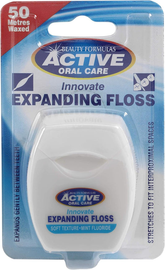 Beauty Formulas Active Oral Care Expanding Dental Floss With Mint Wax Fluoride, 50 Metre Size