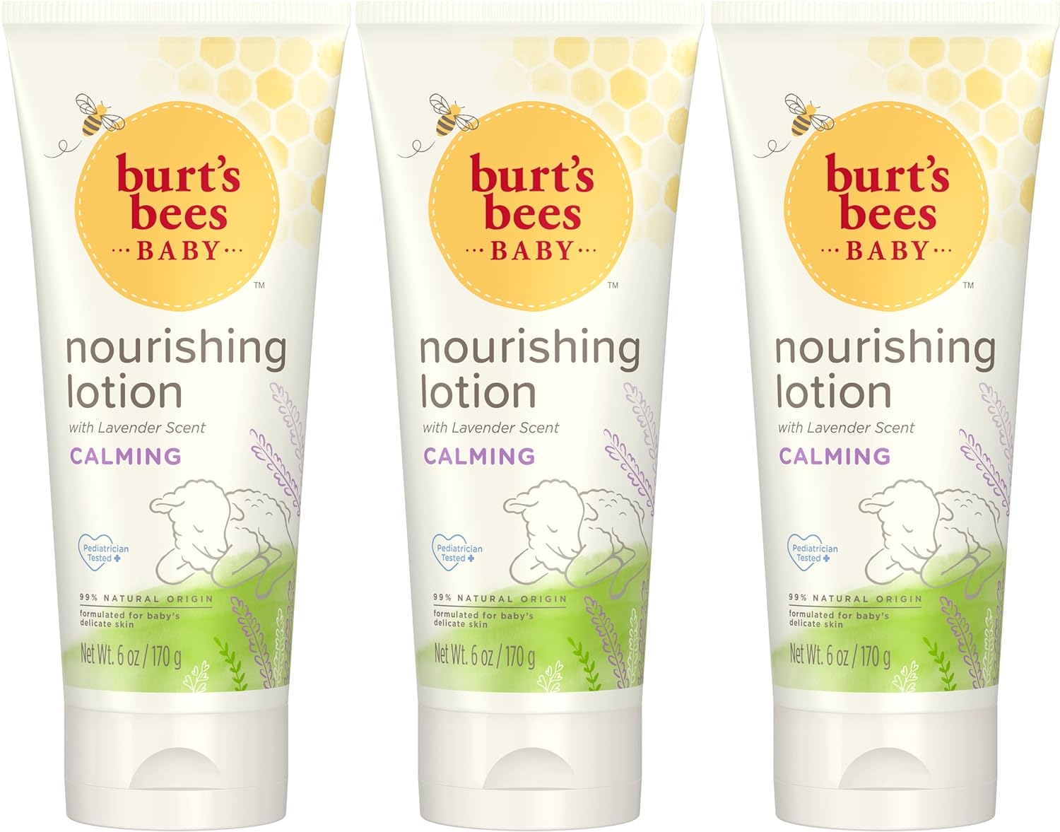 Burt's Bees Baby Nourishing Lotion with Lavender, Calming Baby Lotion, Pediatrician Tested, 99% Natural Origin, 6 Ounces, Package May Vary