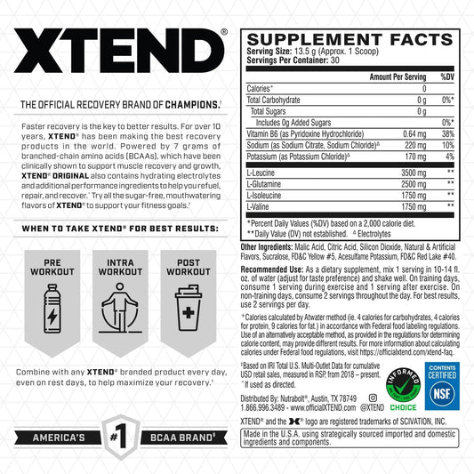 Xtend Original Bcaa Powder Mango Madness | Zero Calorie, Zero Carb, Zero Sugar - Post Workout Muscle Recovery Drink With Amino Acids - 7G Bcaas For Men & Women | 30 Servings