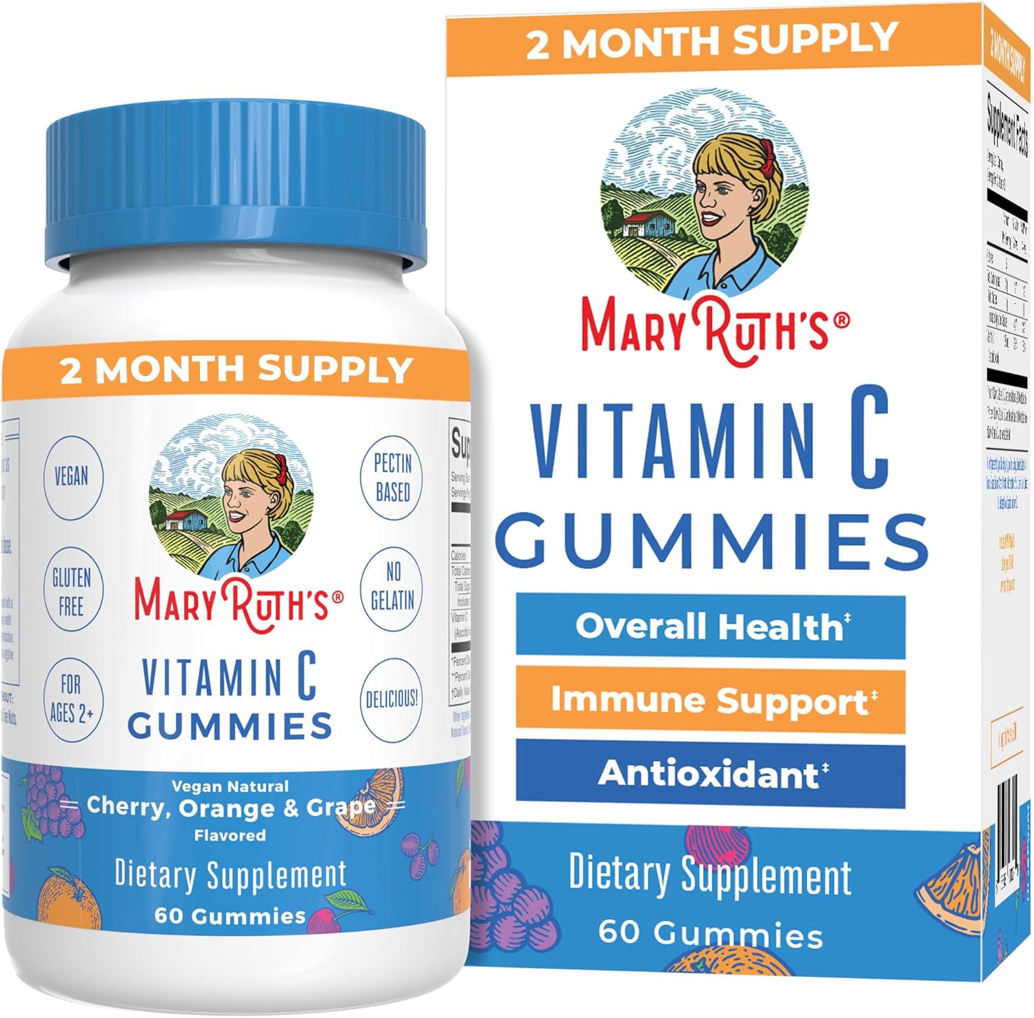 Maryruth Organics Vegan Vitamin C Gummies | 2 Month Supply | Immune Support Supplement | Adults & Kids Vitamin C | Chewable Vitamin C Gummy Vitamins | Non Gmo | Pectin Based | 60 Count