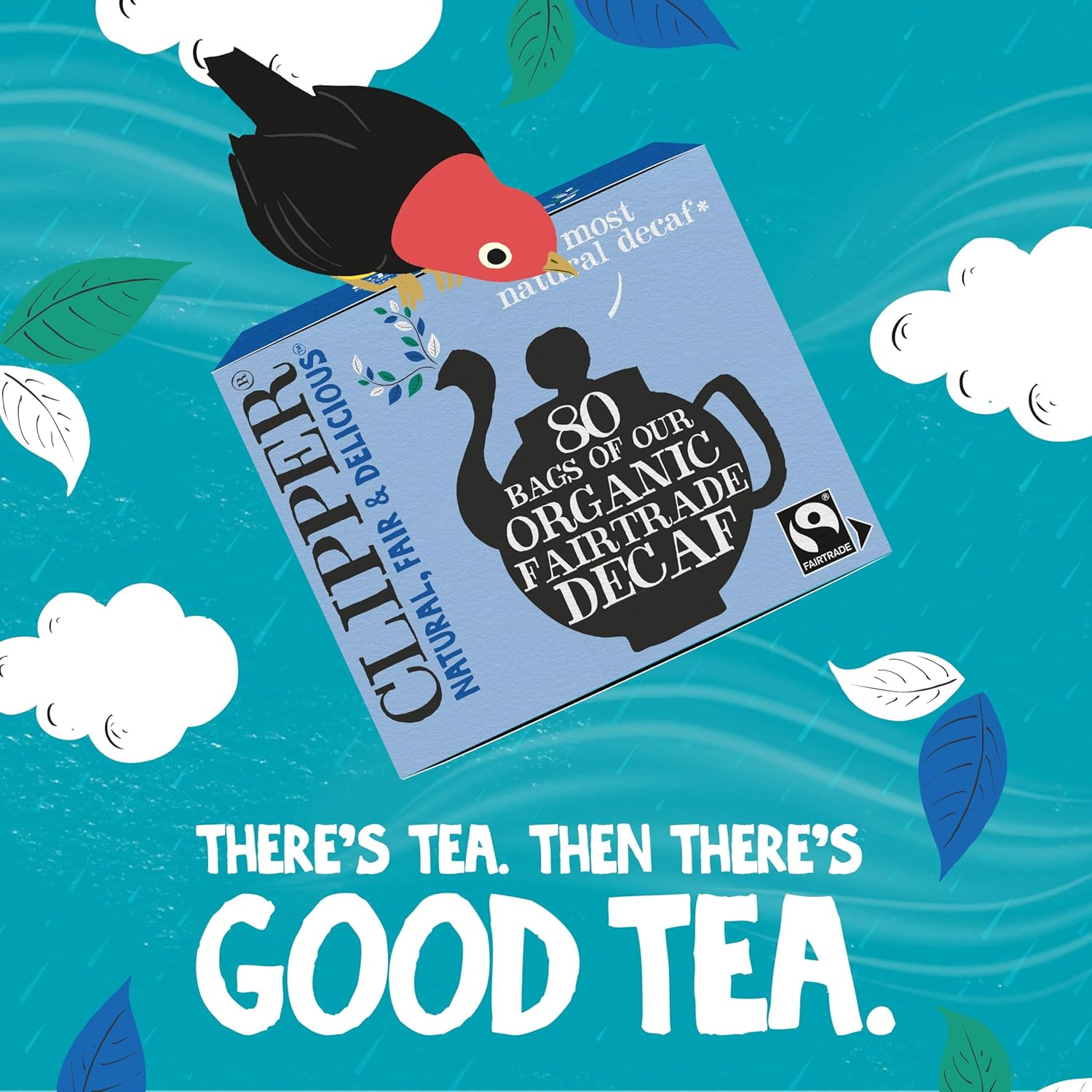 Clipper Tea, Black Tea Assam Blend, Fairtrade, Organic, Plant-Based, Decaf British Tea, 1 Pack, 80 Unbleached Tea Bags